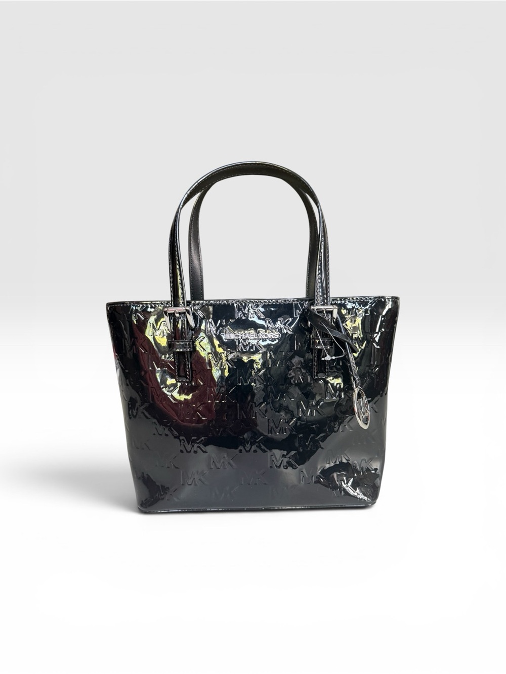 Michael Kors Black Patent Embossed MK Tote
